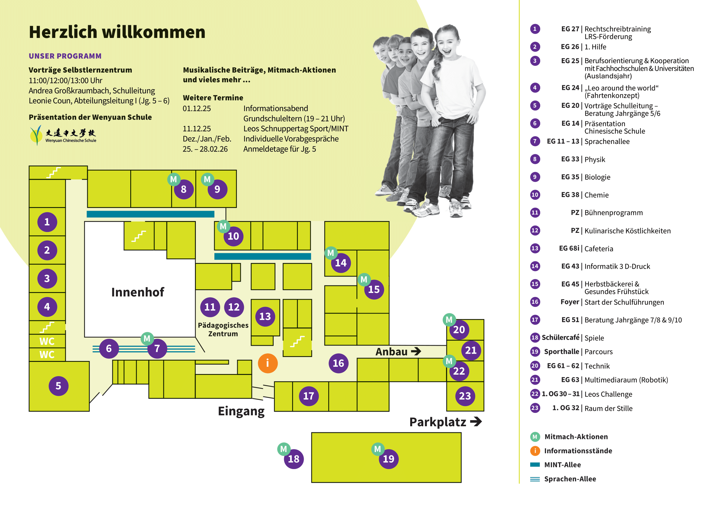Flyer TdoT 2025 Karte Flyer für den Tag der offenen Tür 2025 mit einer beschrifteten Karte